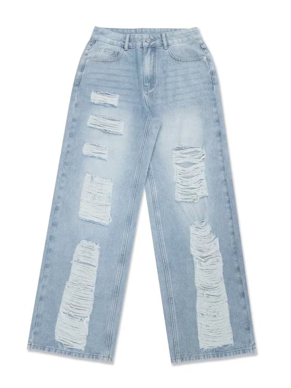 Light Blue Distressed Ripped Denim Jeans - Picture 3 of 9